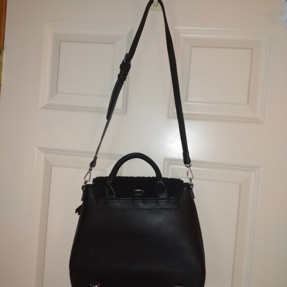 MMS Design Studio Handbags - MMS: Black multi compartment crossbody/shoulder bag W/ detachable strap.